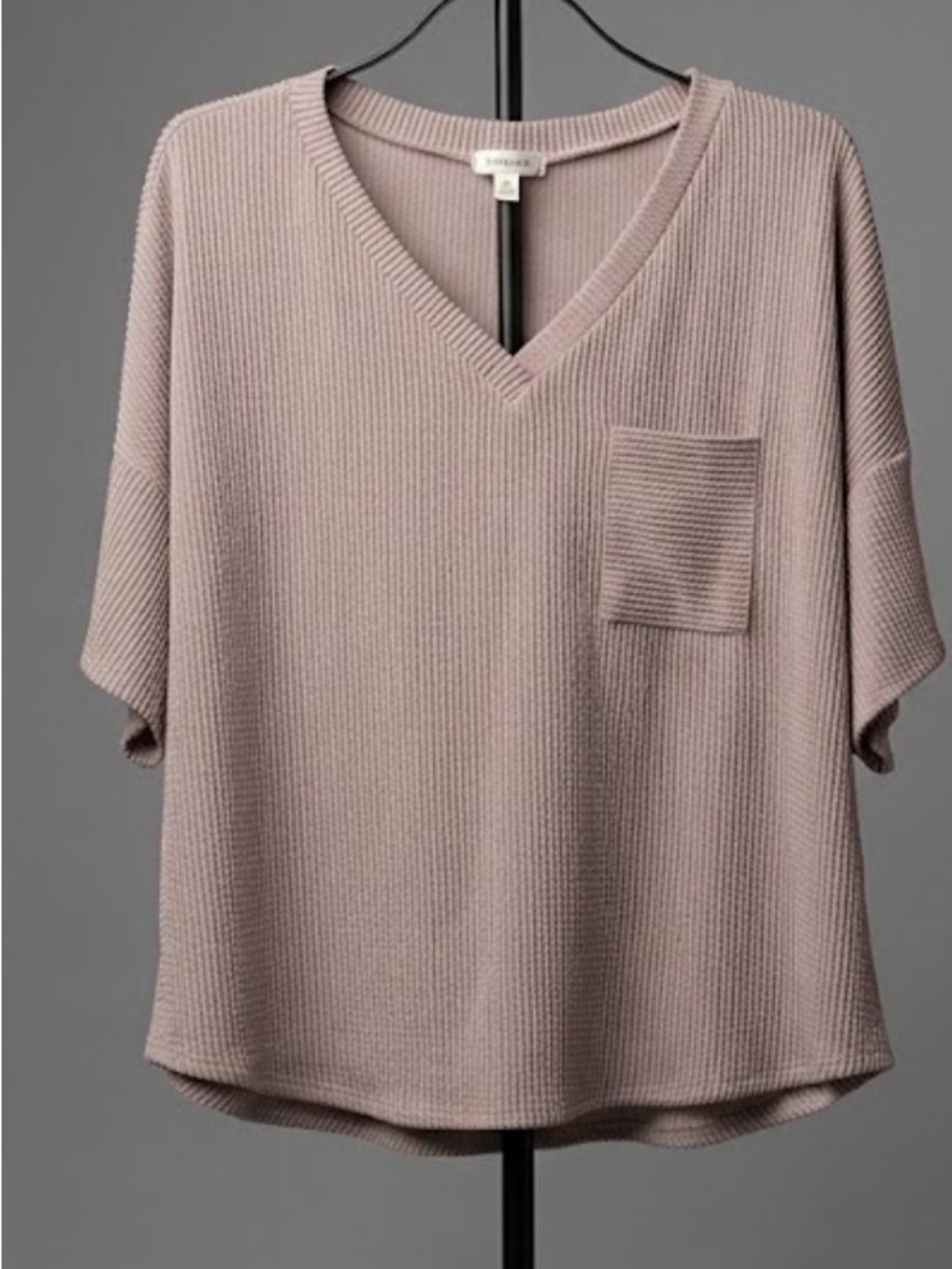 Espresso Ribbed V-Neck Pocket Knit Top - Taupe